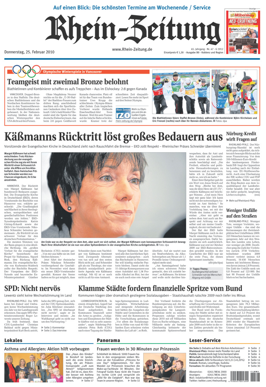 Rhein-Zeitung Koblenz & Region vom Donnerstag, 25.02.2010