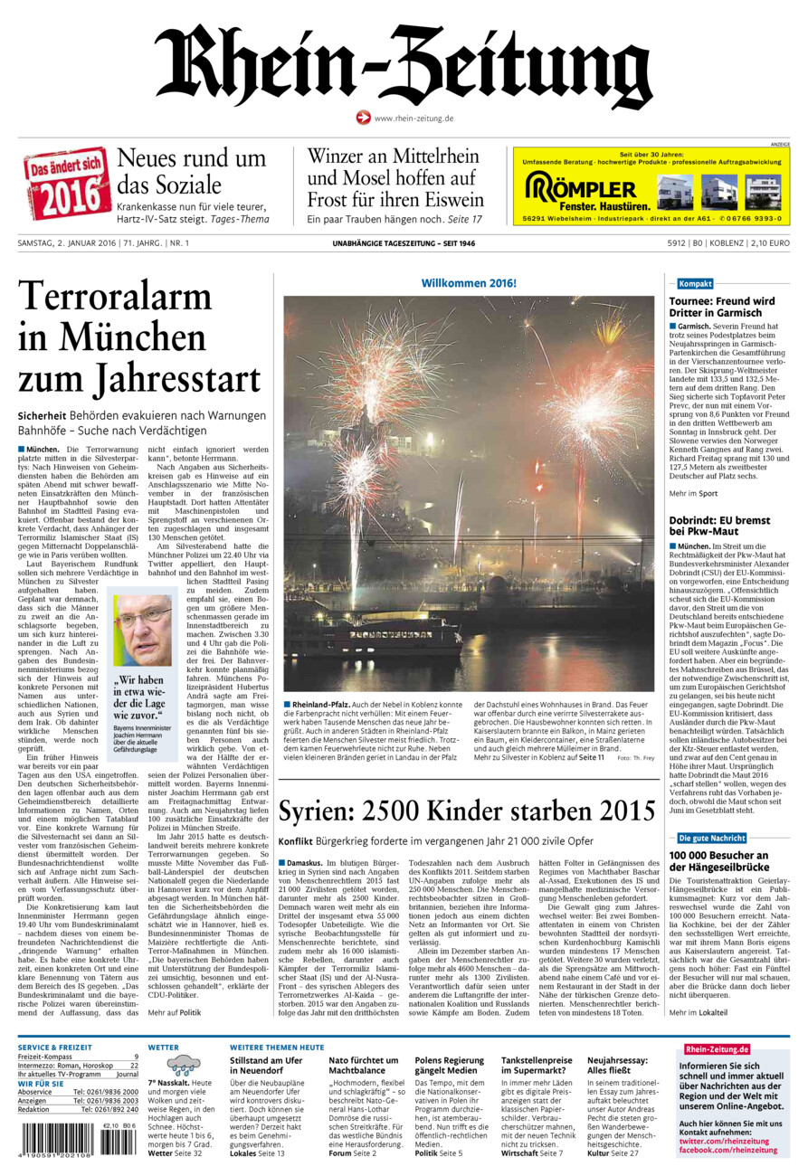 Rhein-Zeitung Koblenz & Region vom Samstag, 02.01.2016