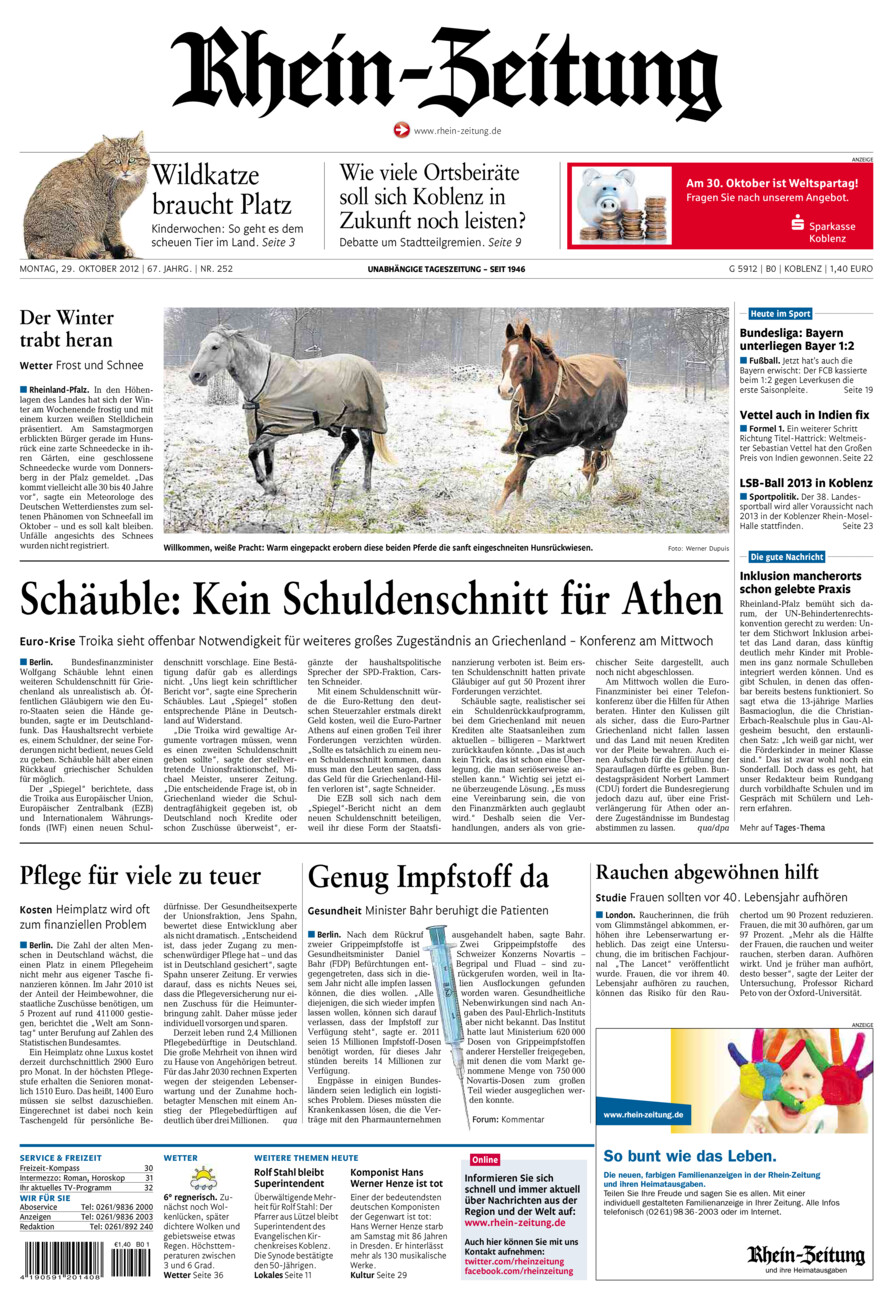 Rhein-Zeitung Koblenz & Region vom Montag, 29.10.2012