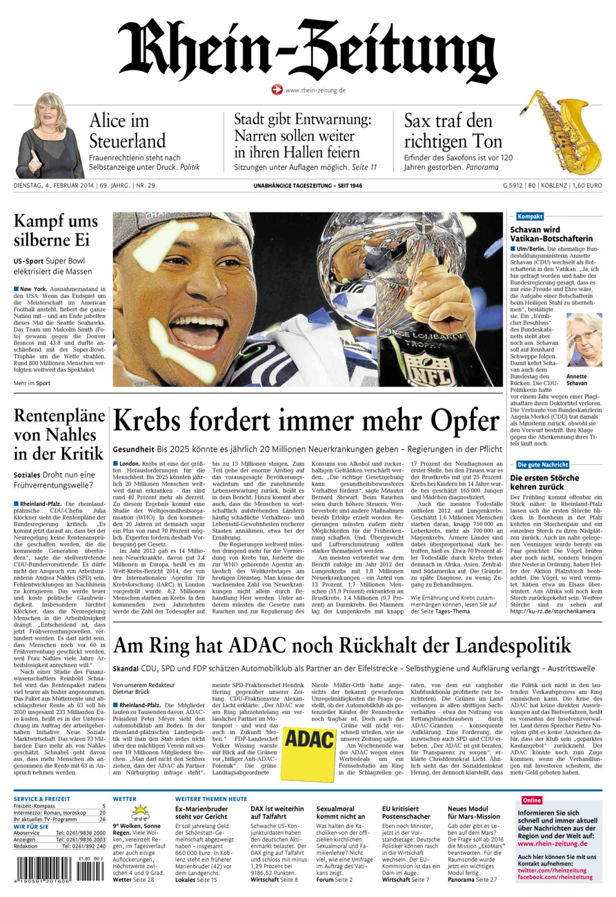 Rhein-Zeitung Koblenz & Region vom Dienstag, 04.02.2014