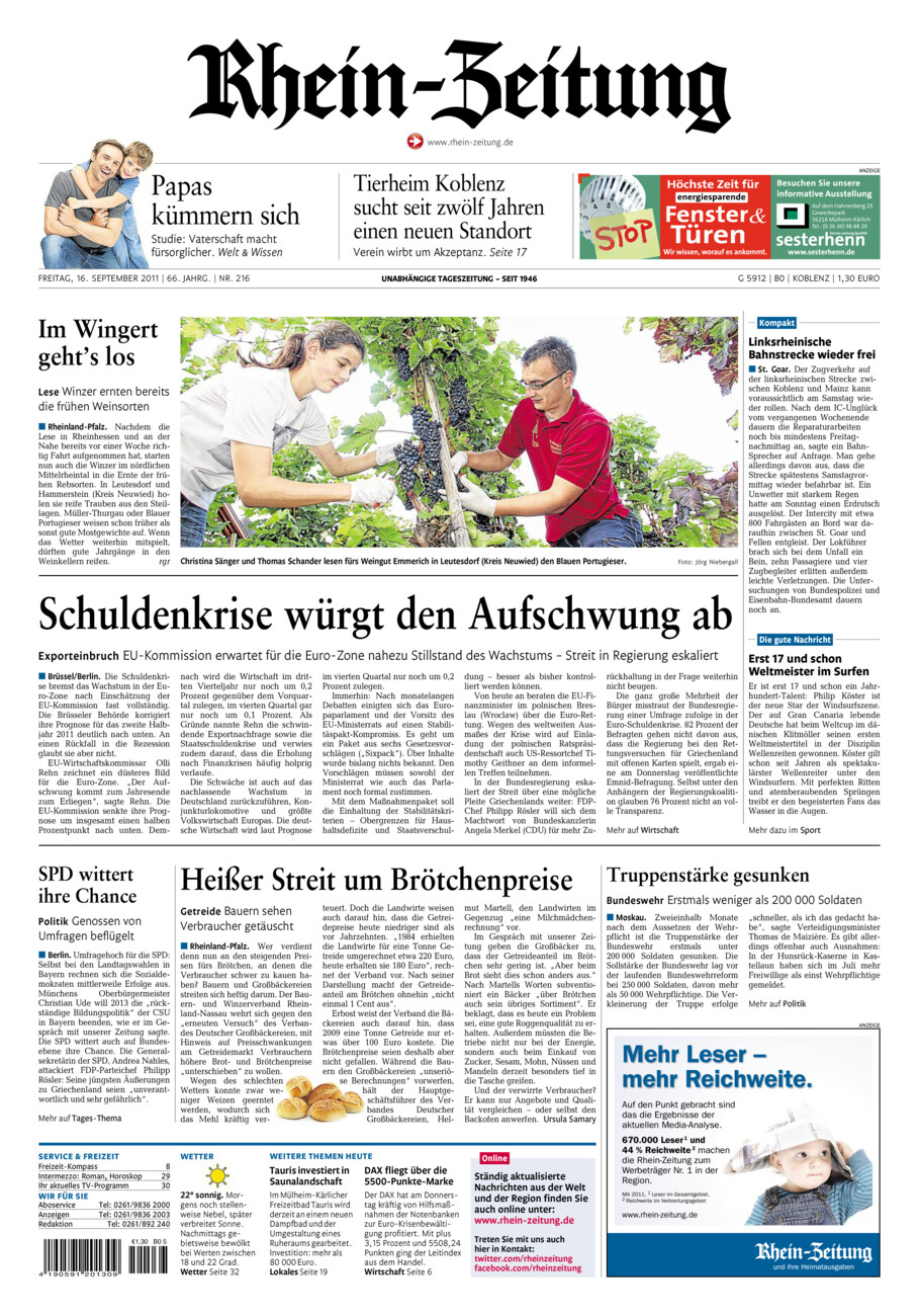 Rhein-Zeitung Koblenz & Region vom Freitag, 16.09.2011