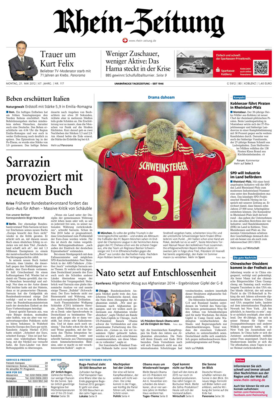 Rhein-Zeitung Koblenz & Region vom Montag, 21.05.2012