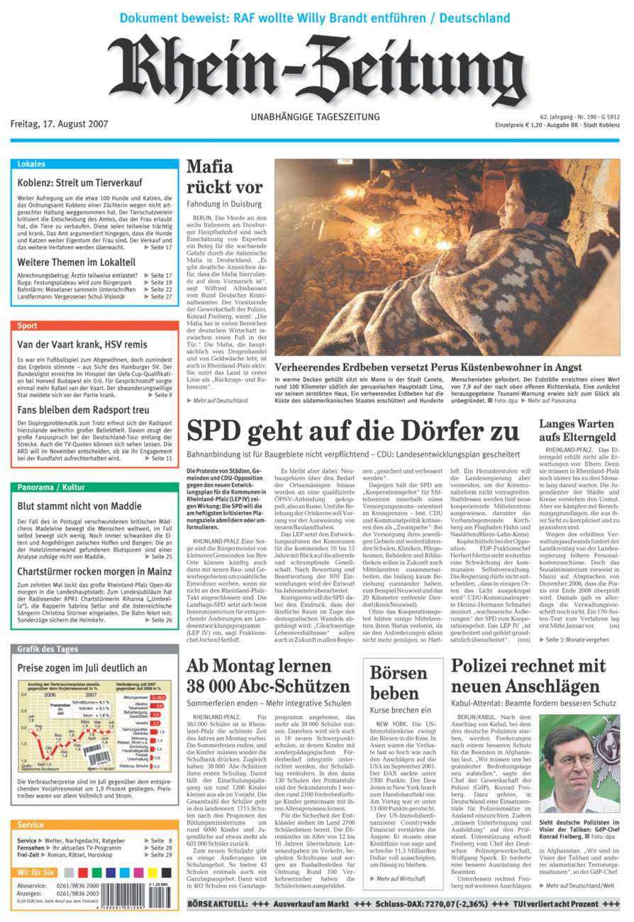Rhein-Zeitung Koblenz & Region vom Freitag, 17.08.2007