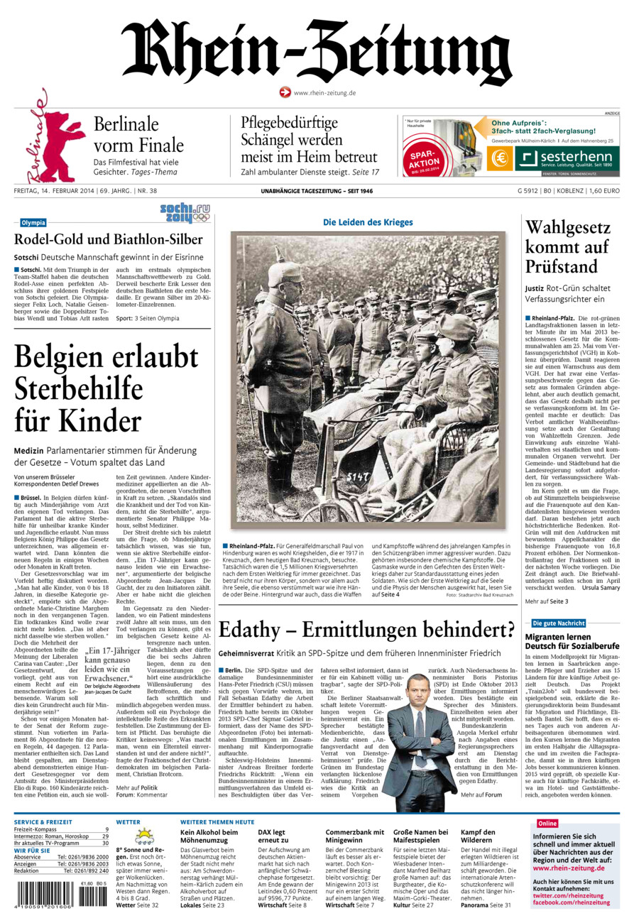 Rhein-Zeitung Koblenz & Region vom Freitag, 14.02.2014