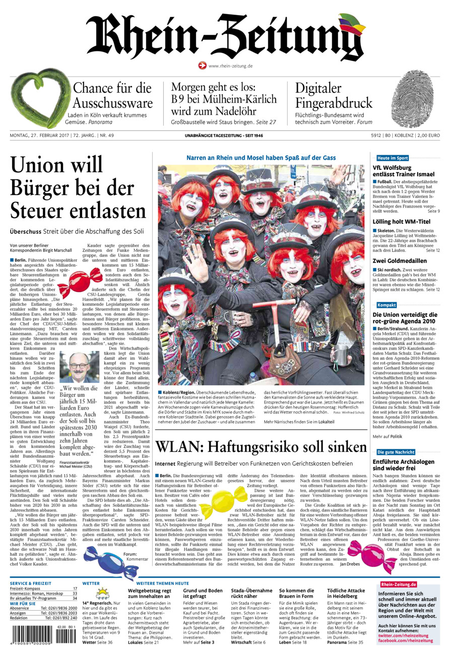 Rhein-Zeitung Koblenz & Region vom Montag, 27.02.2017