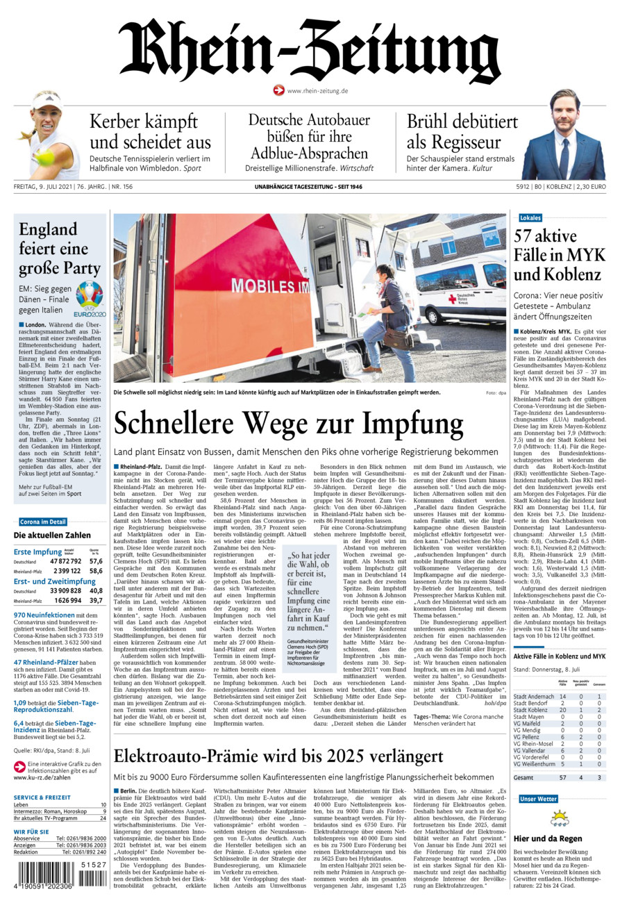 Rhein-Zeitung Koblenz & Region vom Freitag, 09.07.2021