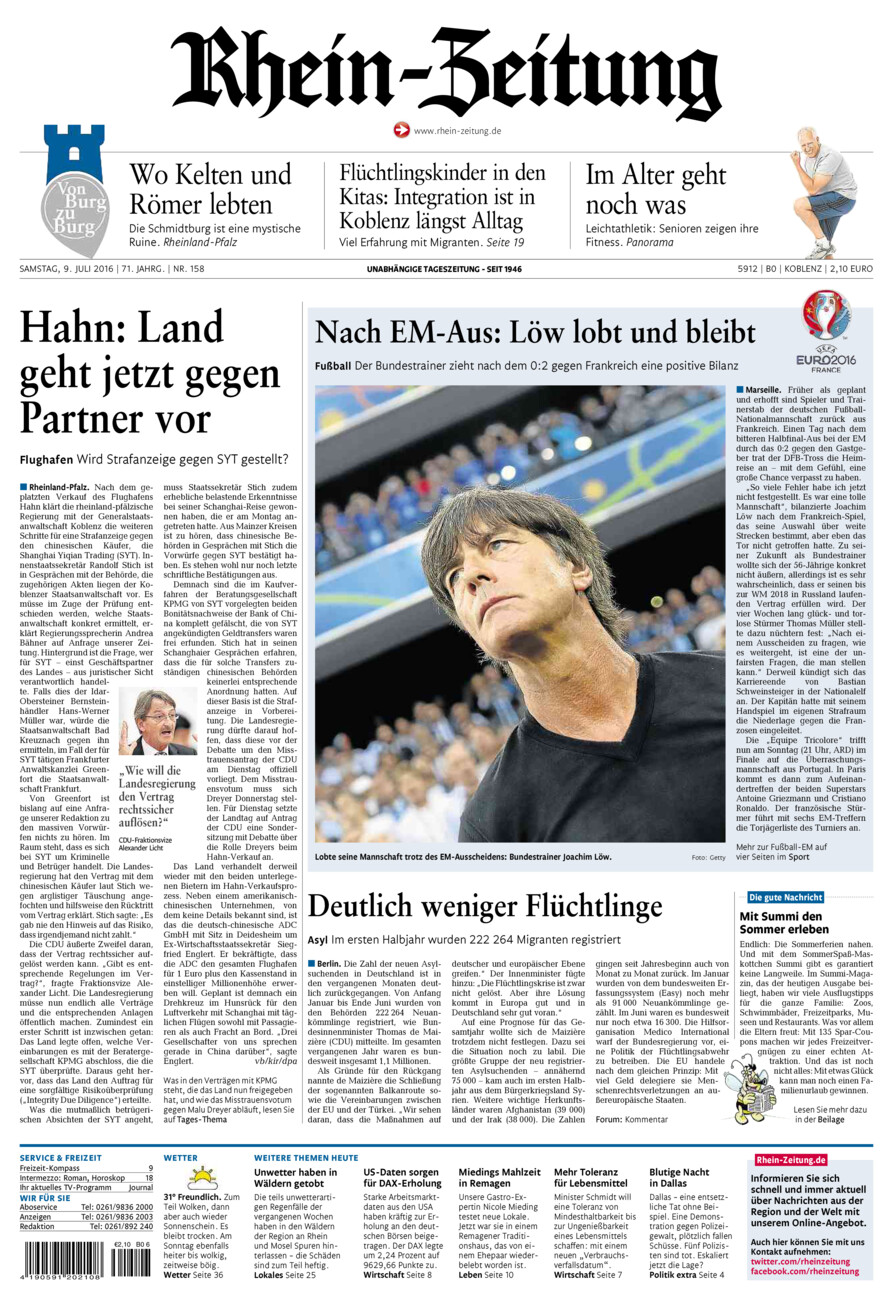 Rhein-Zeitung Koblenz & Region vom Samstag, 09.07.2016