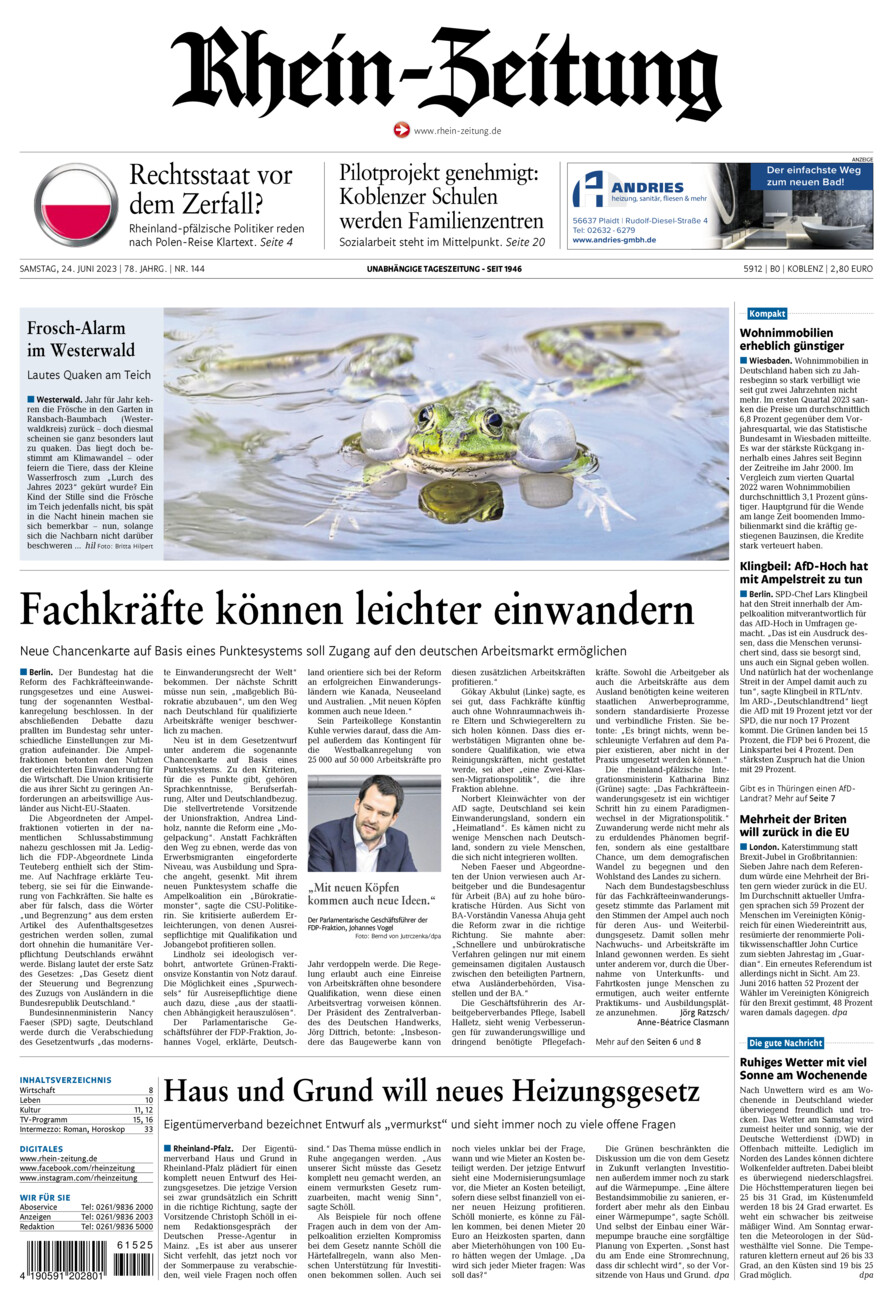Rhein-Zeitung Koblenz & Region vom Samstag, 24.06.2023