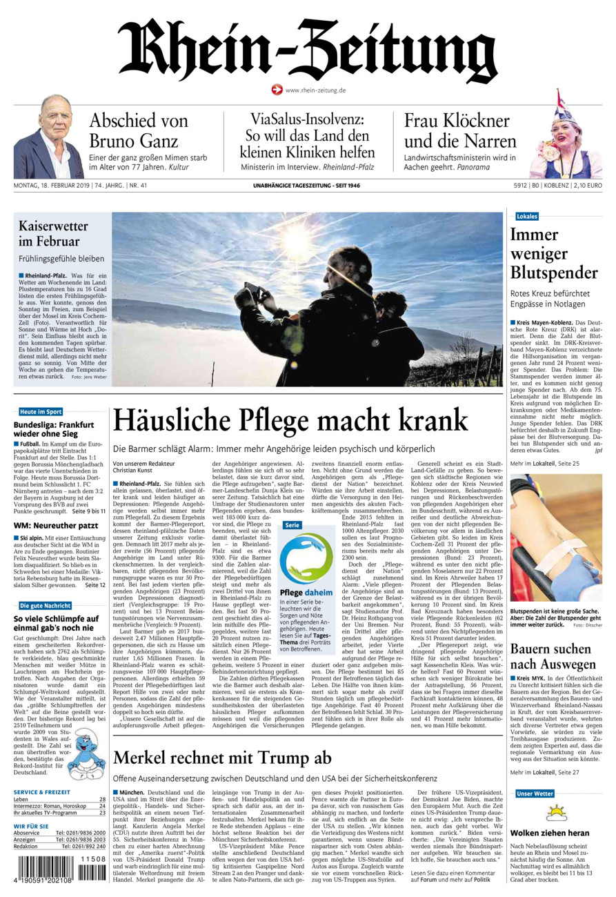 Rhein-Zeitung Koblenz & Region vom Montag, 18.02.2019