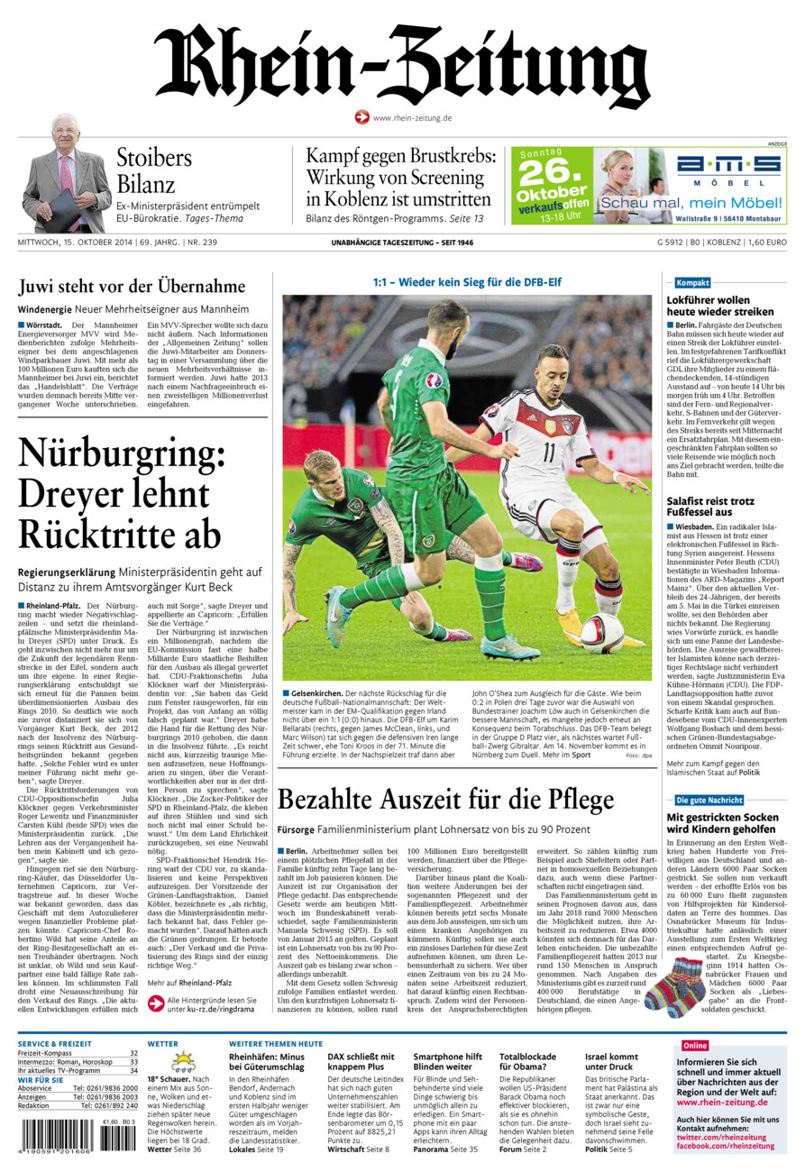 Rhein-Zeitung Koblenz & Region vom Mittwoch, 15.10.2014