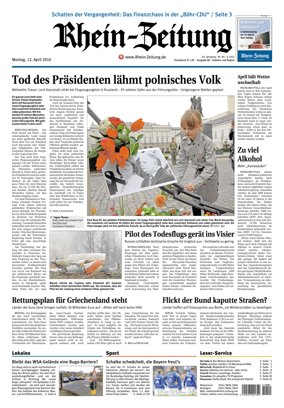 Rhein-Zeitung Koblenz & Region vom Montag, 12.04.2010