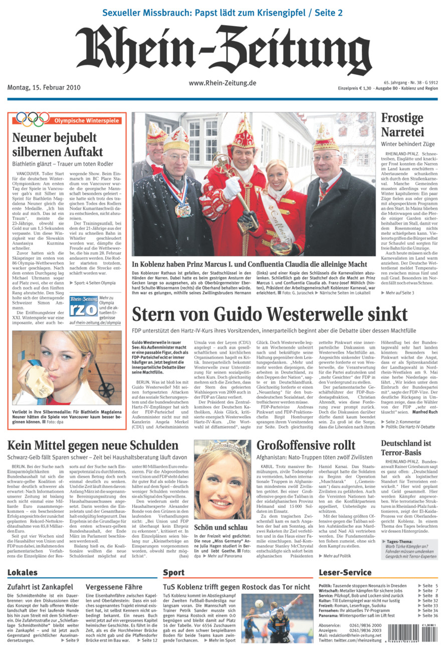 Rhein-Zeitung Koblenz & Region vom Montag, 15.02.2010