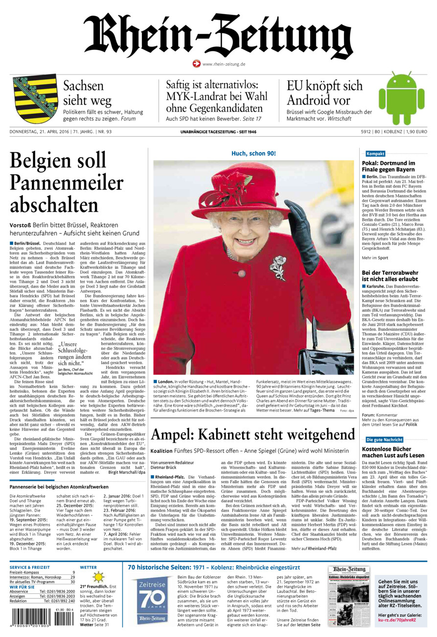 Rhein-Zeitung Koblenz & Region vom Donnerstag, 21.04.2016