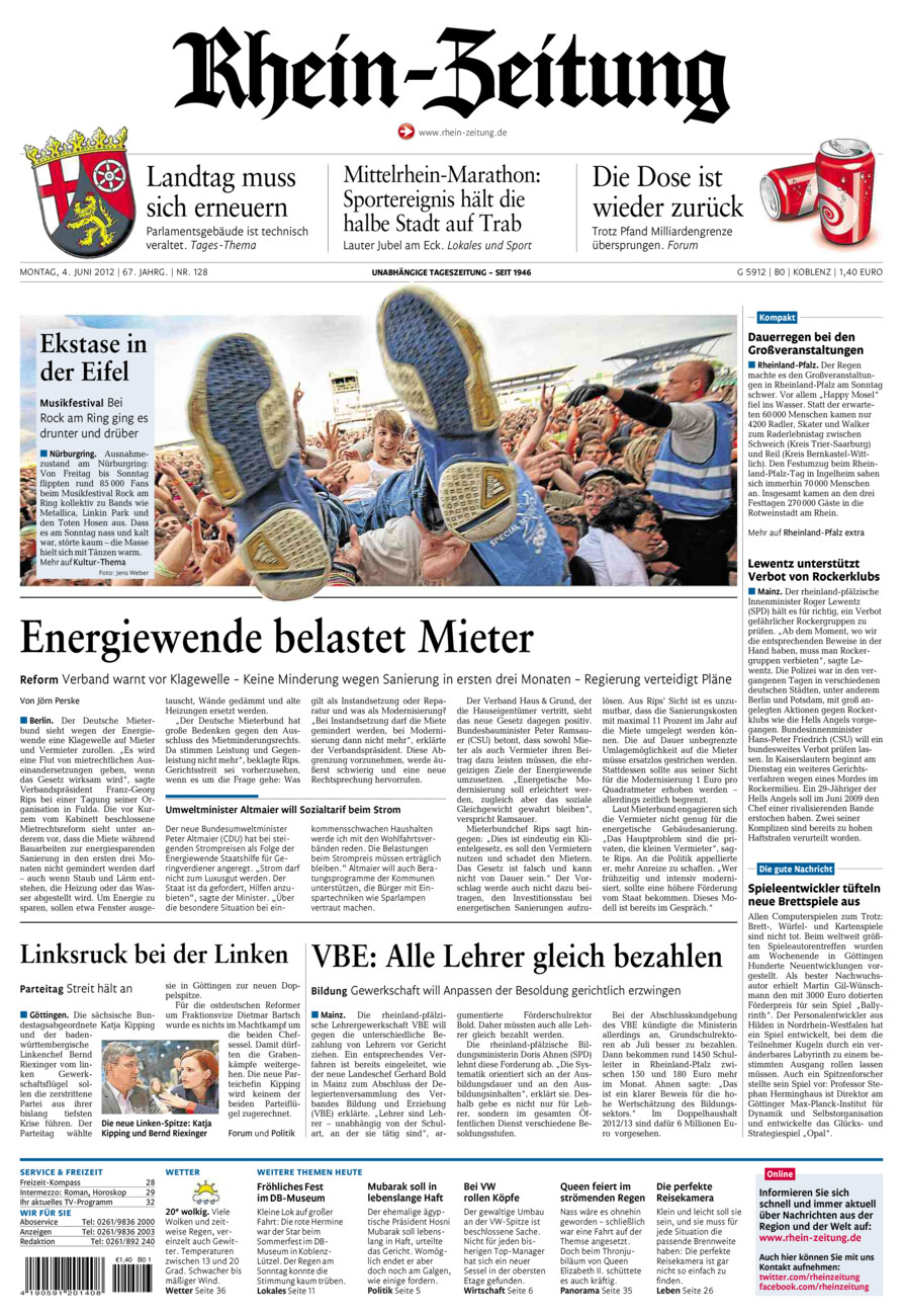 Rhein-Zeitung Koblenz & Region vom Montag, 04.06.2012