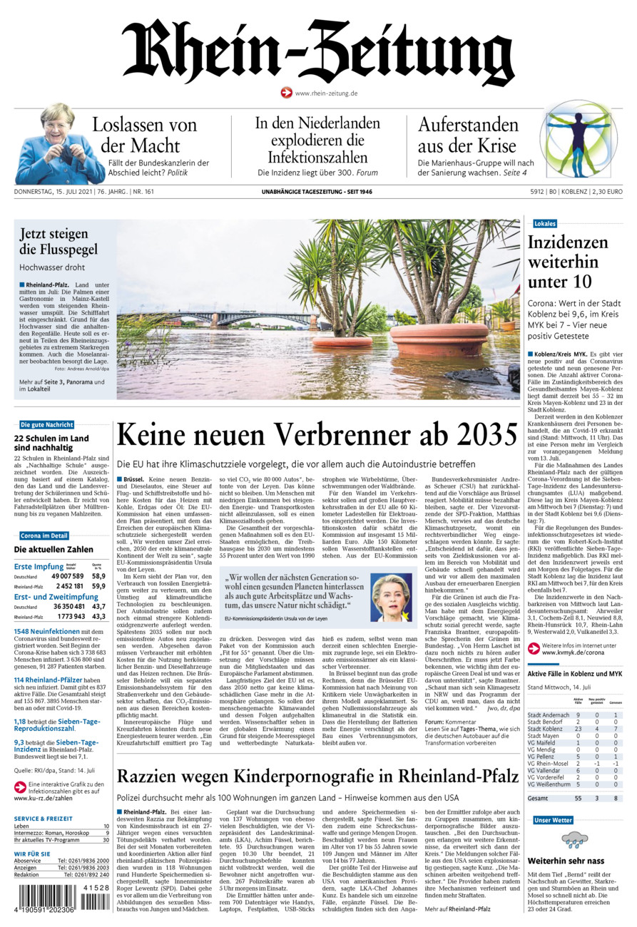 Rhein-Zeitung Koblenz & Region vom Donnerstag, 15.07.2021