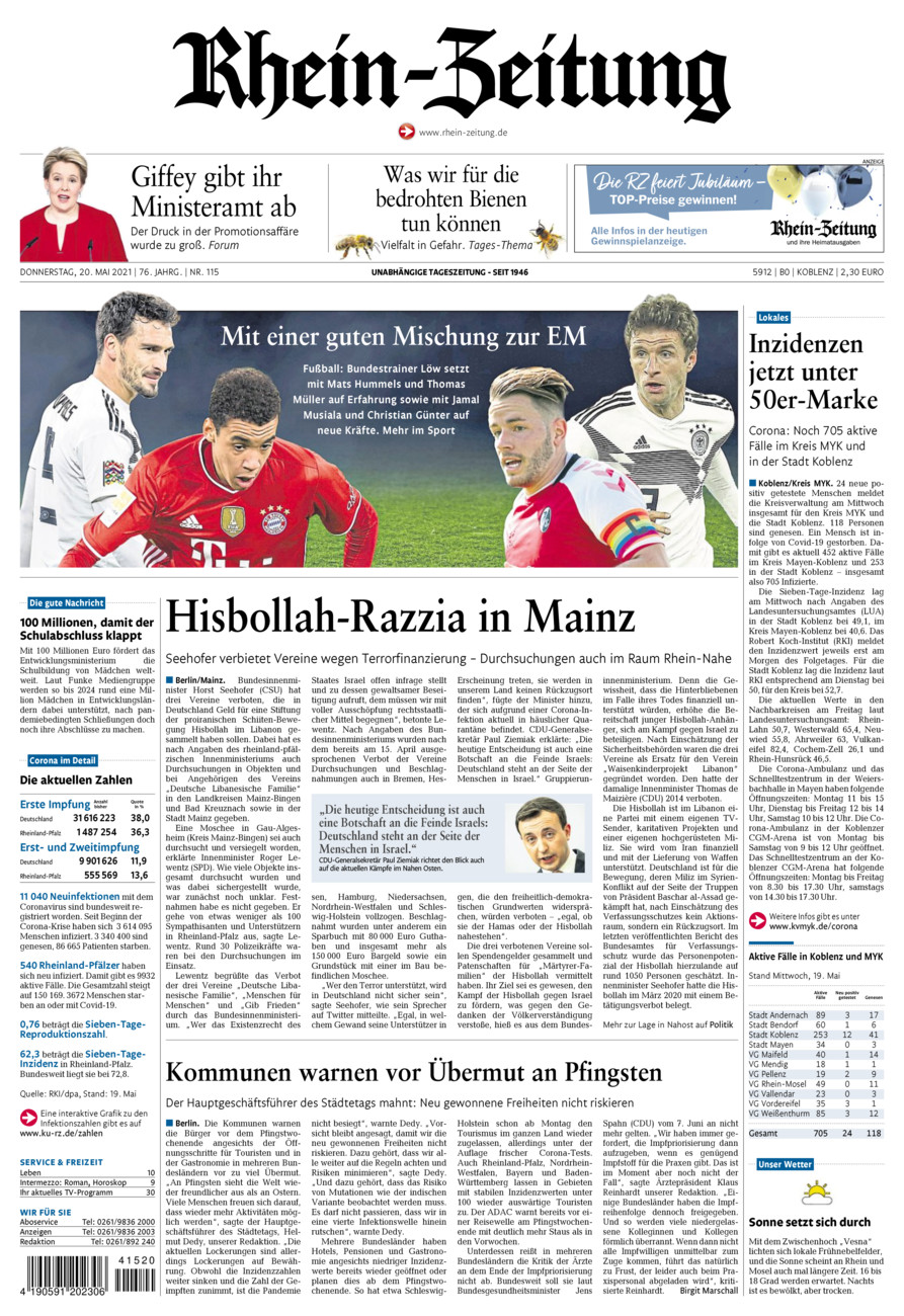 Rhein-Zeitung Koblenz & Region vom Donnerstag, 20.05.2021