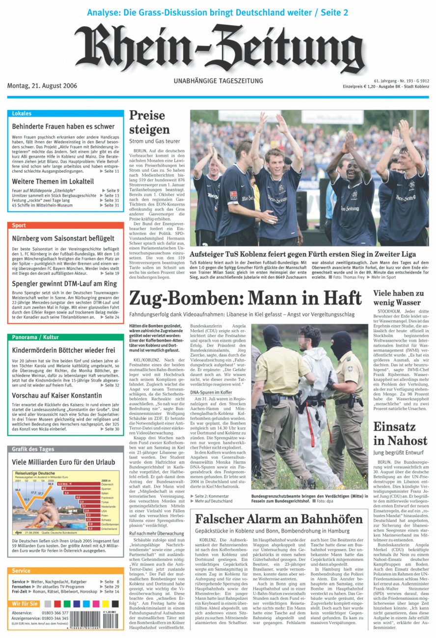 Rhein-Zeitung Koblenz & Region vom Montag, 21.08.2006