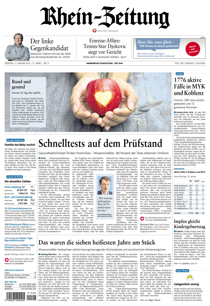 Rhein-Zeitung Koblenz & Region vom Dienstag, 11.01.2022