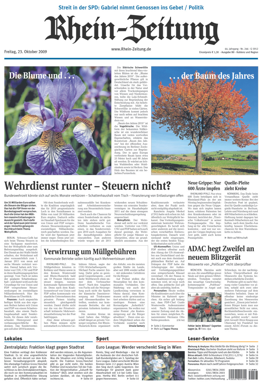 Rhein-Zeitung Koblenz & Region vom Freitag, 23.10.2009