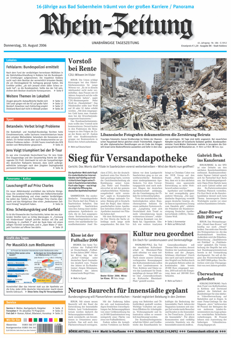 Rhein-Zeitung Koblenz & Region vom Donnerstag, 10.08.2006
