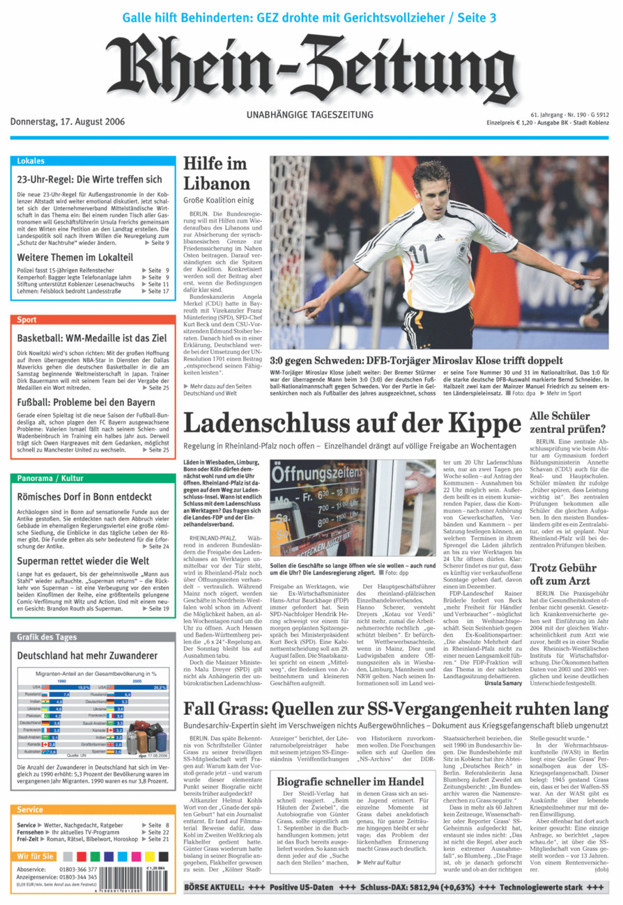 Rhein-Zeitung Koblenz & Region vom Donnerstag, 17.08.2006