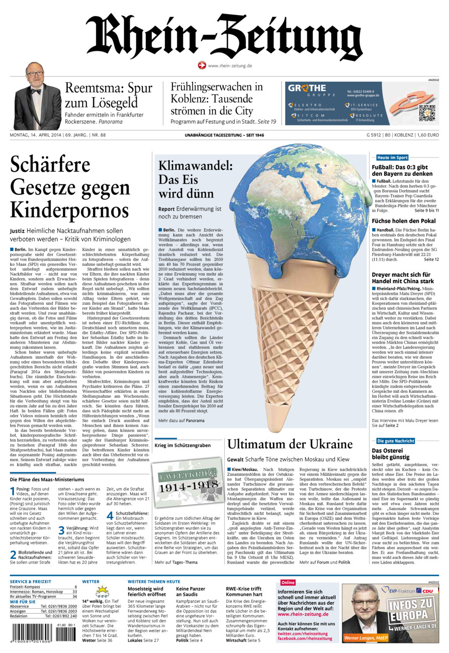 Rhein-Zeitung Koblenz & Region vom Montag, 14.04.2014