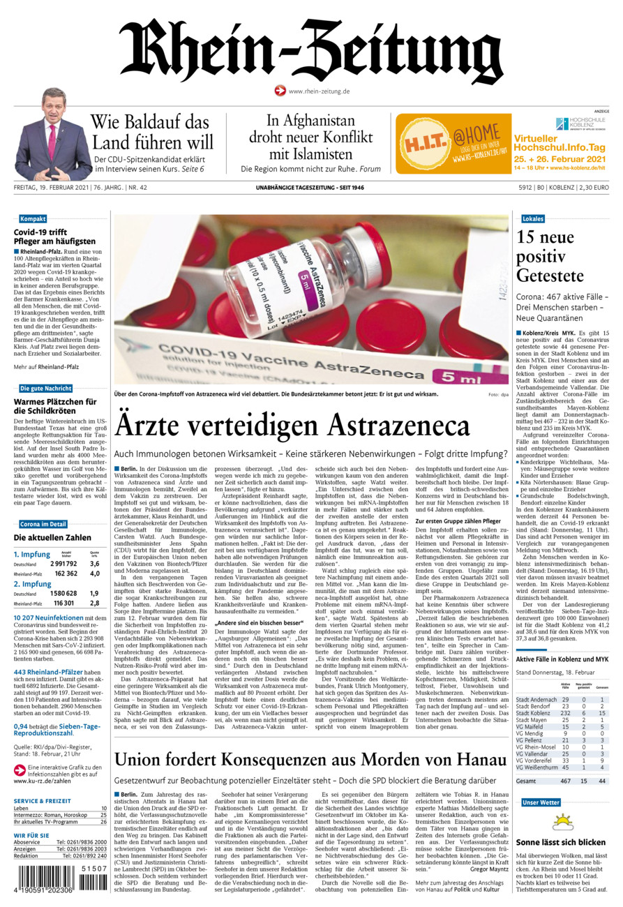 Rhein-Zeitung Koblenz & Region vom Freitag, 19.02.2021
