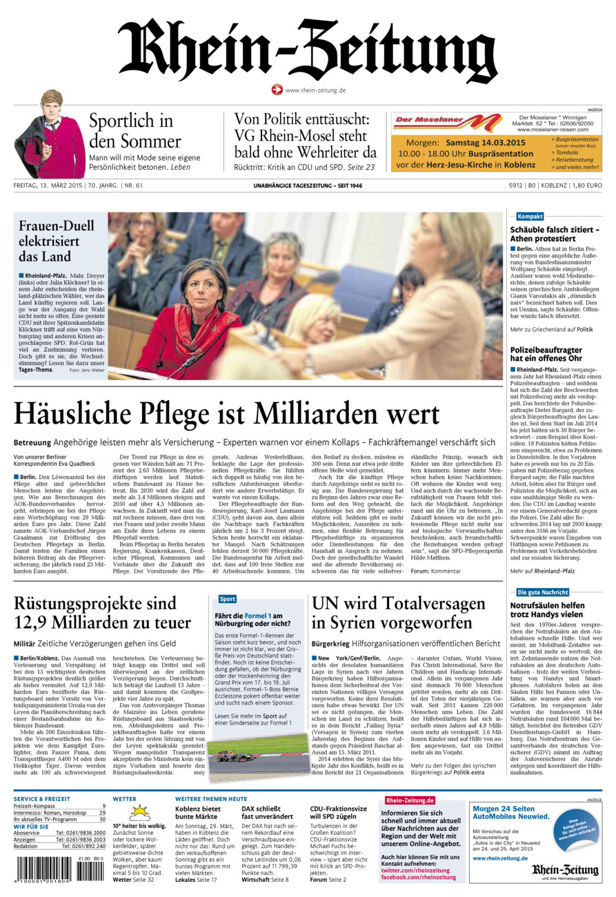 Rhein-Zeitung Koblenz & Region vom Freitag, 13.03.2015