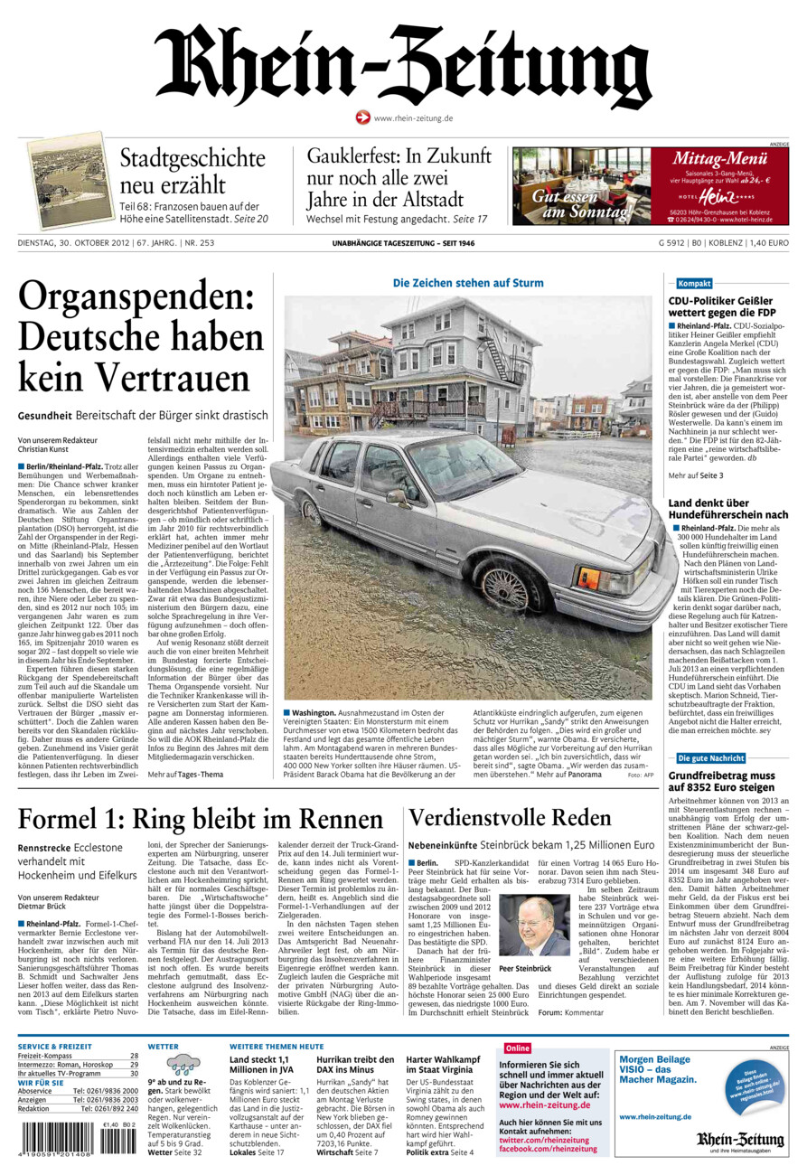 Rhein-Zeitung Koblenz & Region vom Dienstag, 30.10.2012
