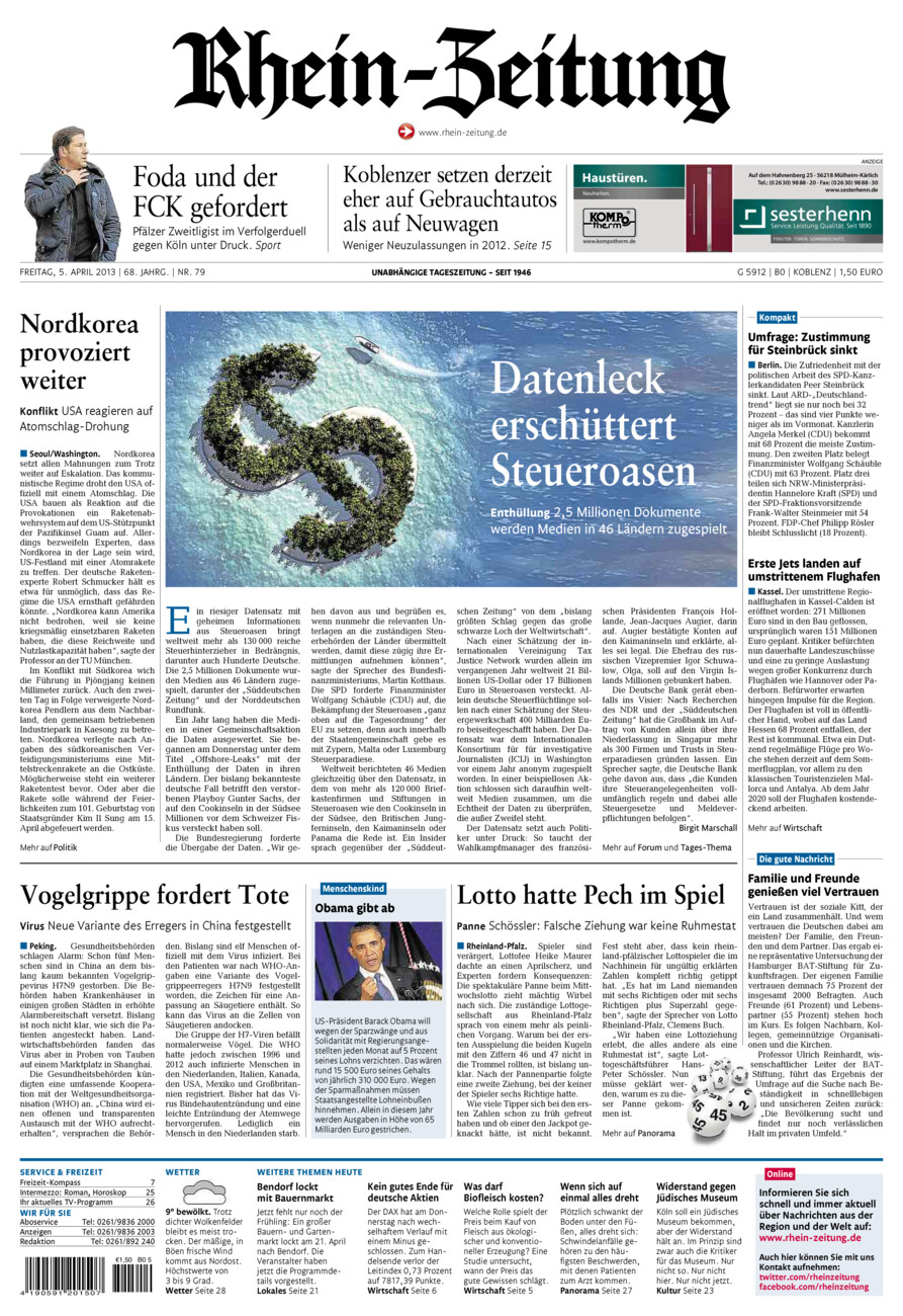 Rhein-Zeitung Koblenz & Region vom Freitag, 05.04.2013