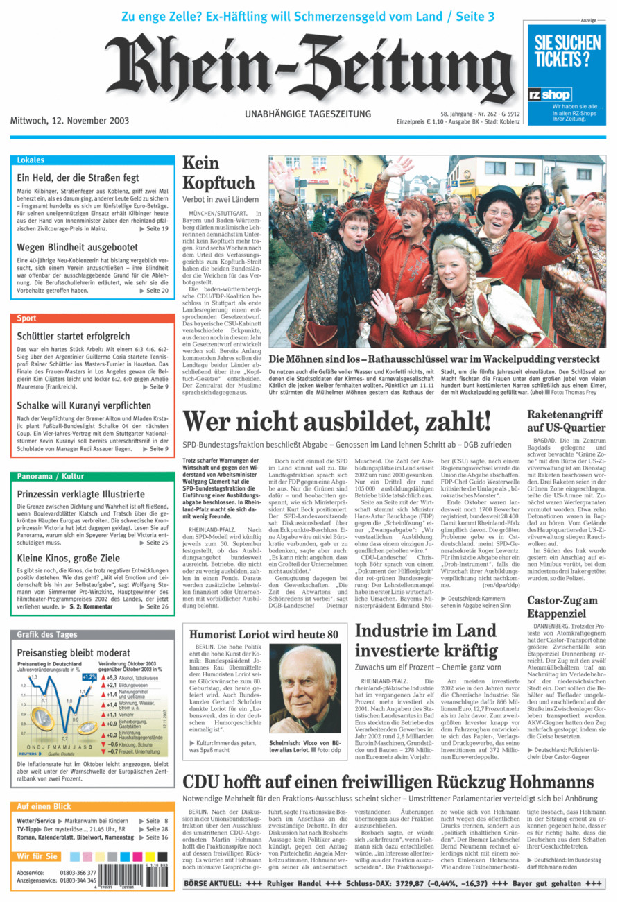 Rhein-Zeitung Koblenz & Region vom Mittwoch, 12.11.2003