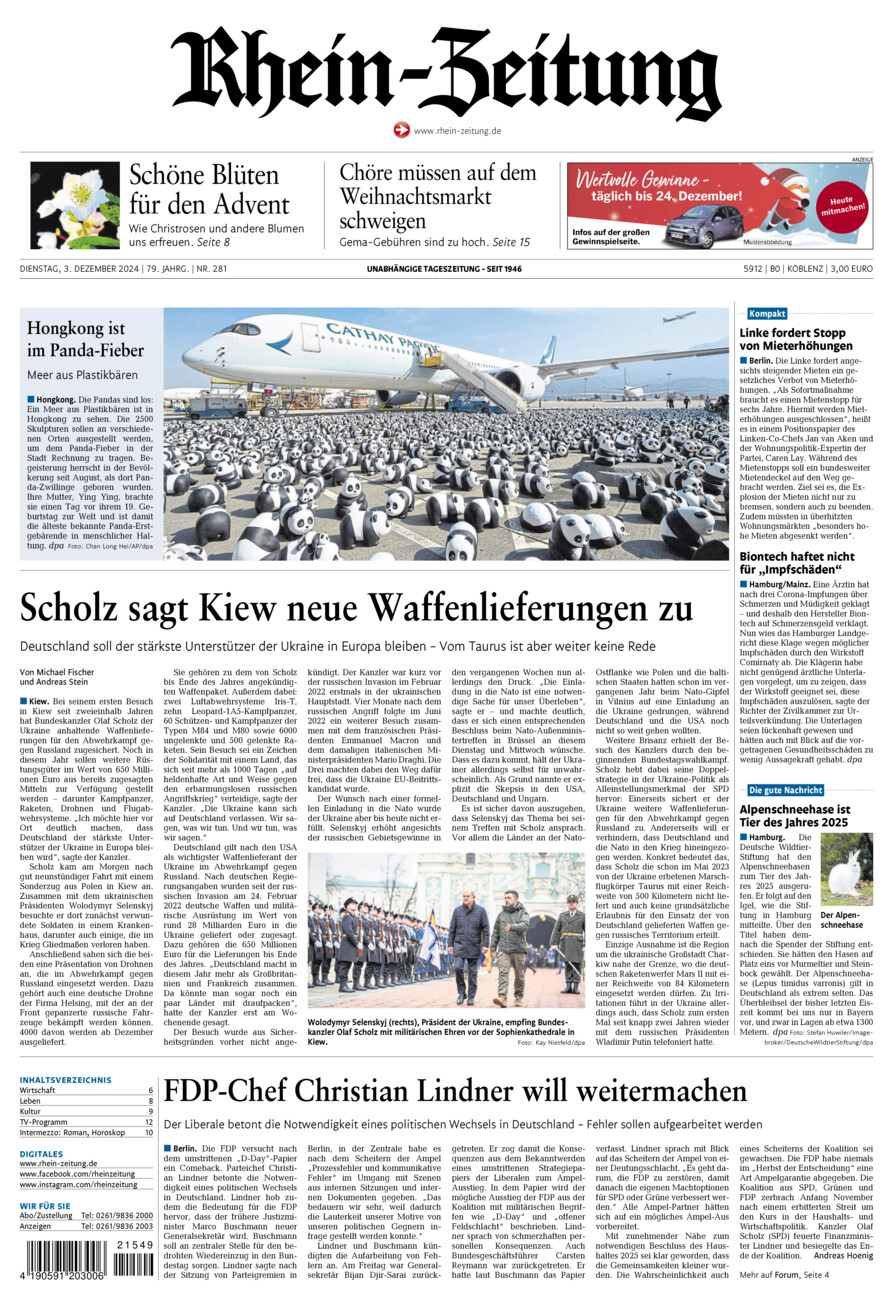 Rhein-Zeitung Koblenz & Region vom Dienstag, 03.12.2024