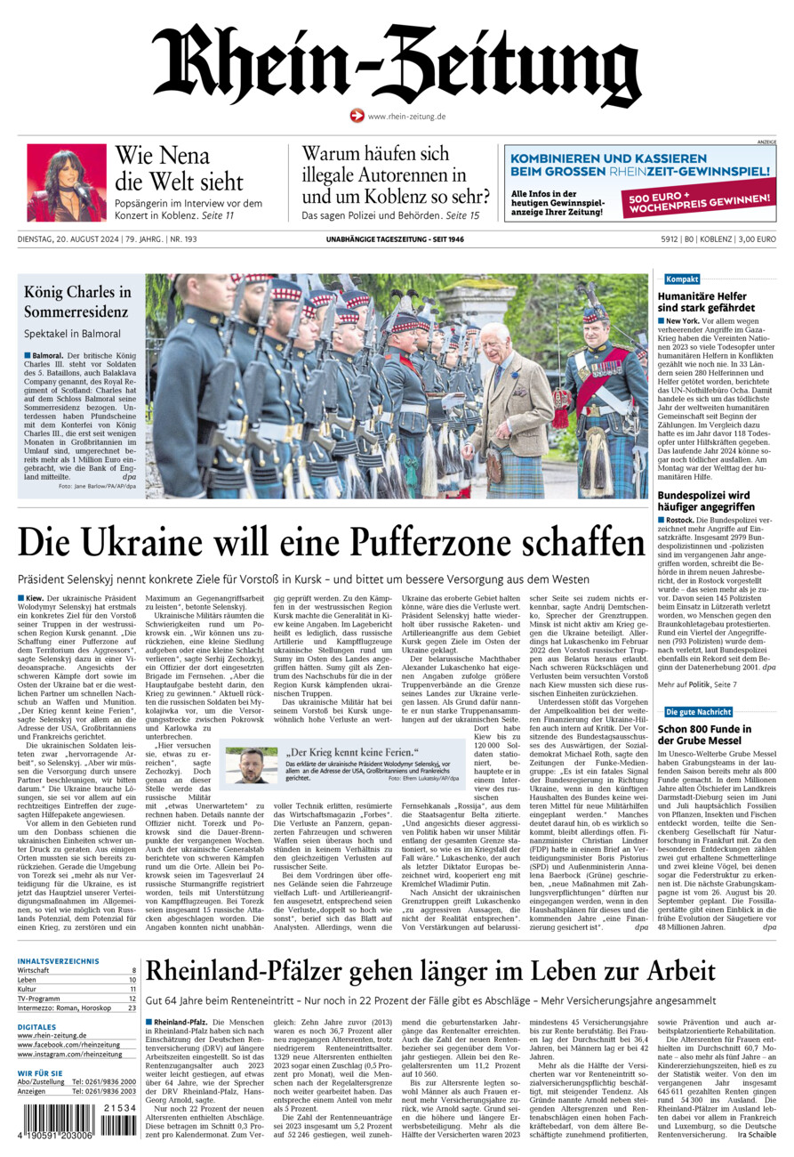 Rhein-Zeitung Koblenz & Region vom Dienstag, 20.08.2024