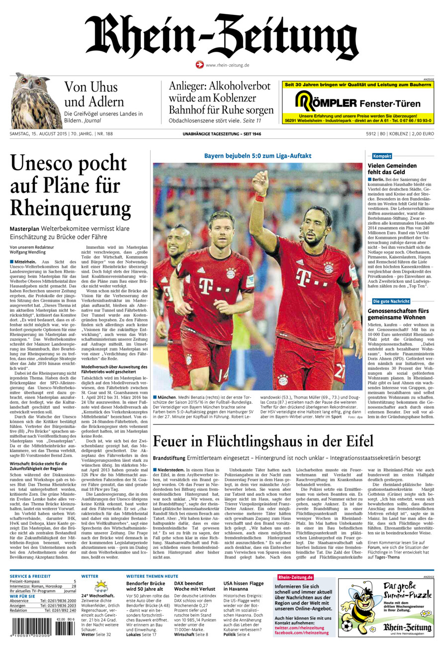 Rhein-Zeitung Koblenz & Region vom Samstag, 15.08.2015