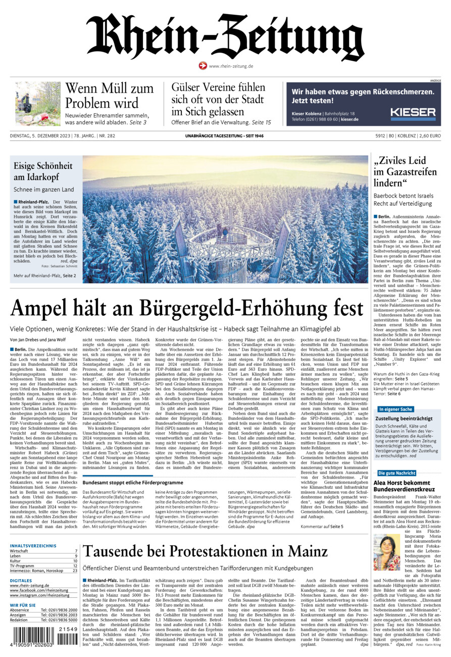 Rhein-Zeitung Koblenz & Region vom Dienstag, 05.12.2023