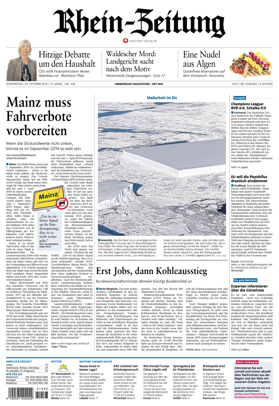 Rhein-Zeitung Koblenz & Region vom Donnerstag, 25.10.2018