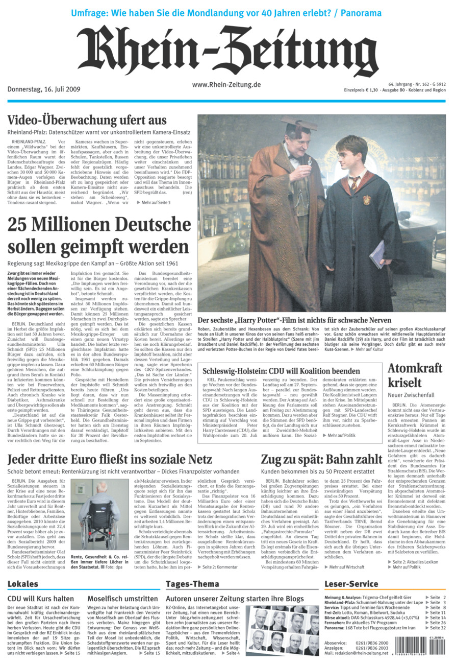 Rhein-Zeitung Koblenz & Region vom Donnerstag, 16.07.2009