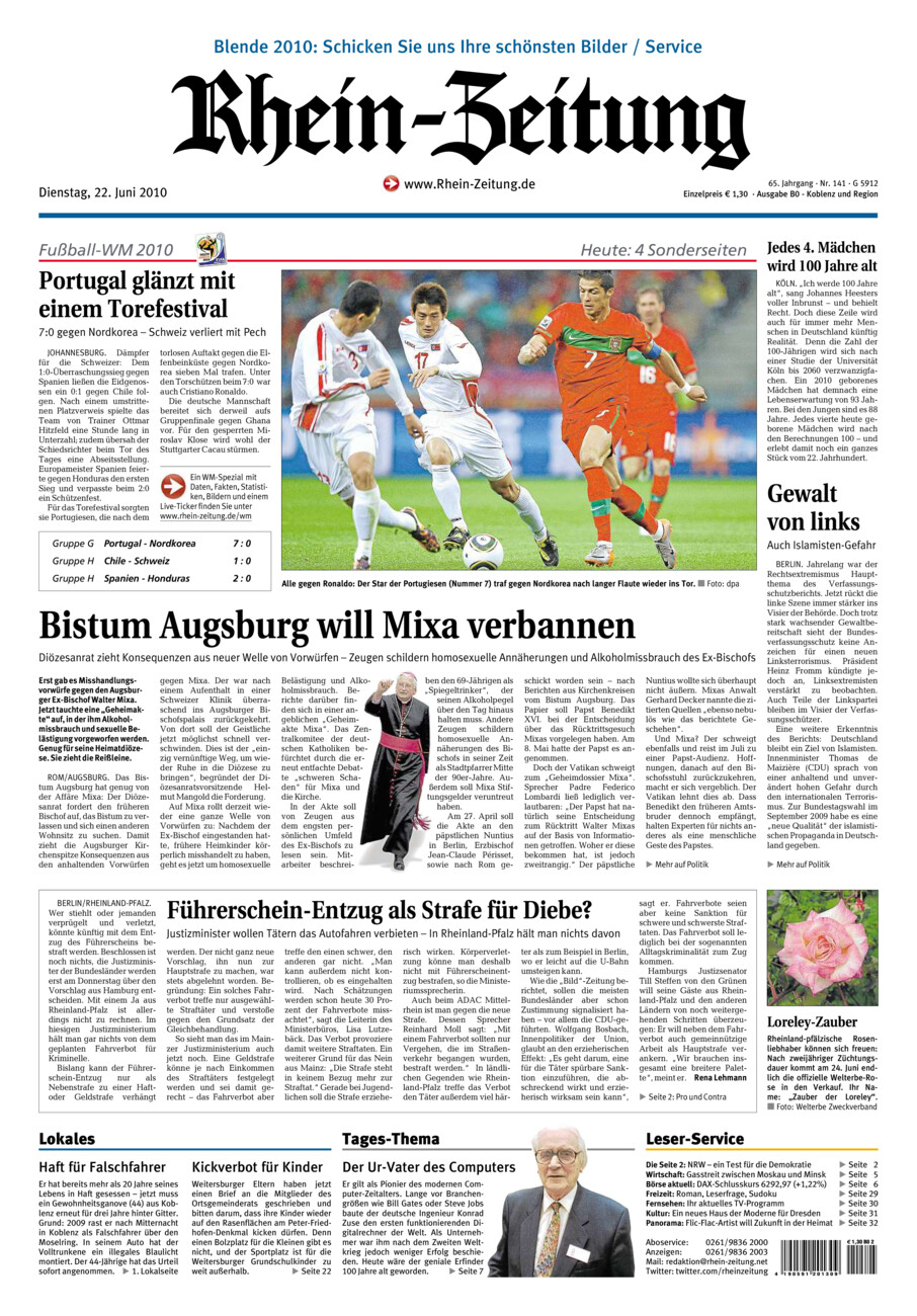 Rhein-Zeitung Koblenz & Region vom Dienstag, 22.06.2010
