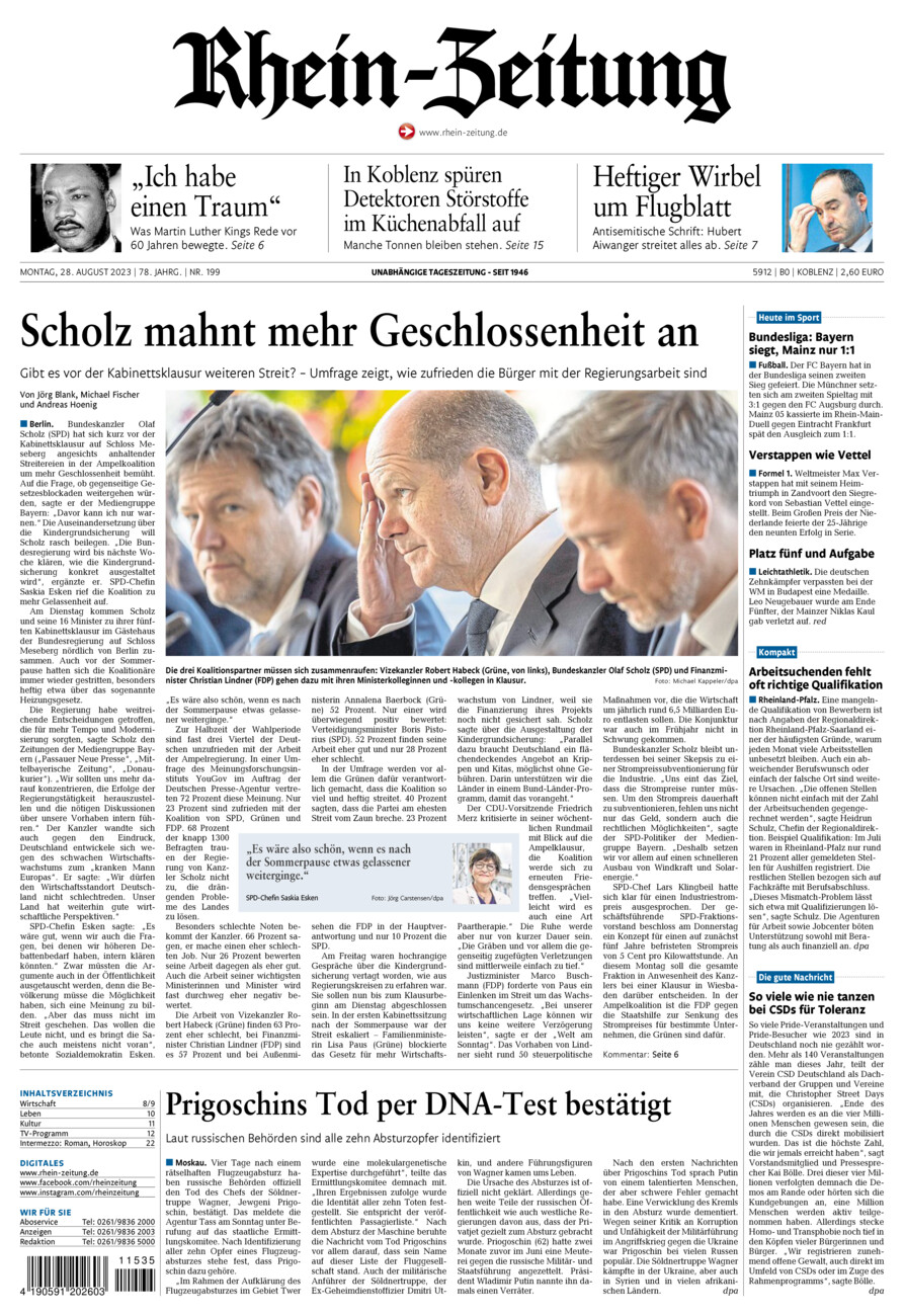 Rhein-Zeitung Koblenz & Region vom Montag, 28.08.2023