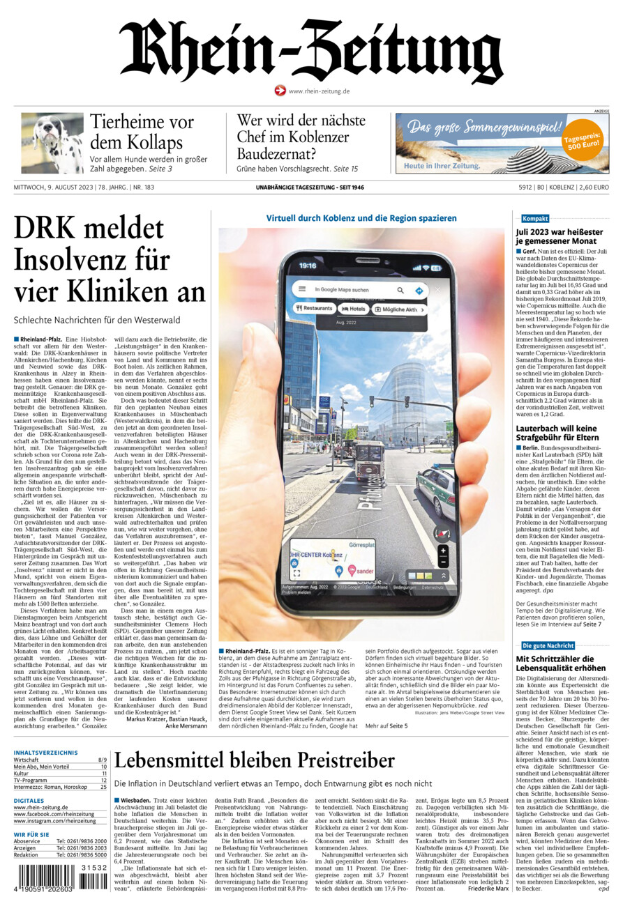 Rhein-Zeitung Koblenz & Region vom Mittwoch, 09.08.2023