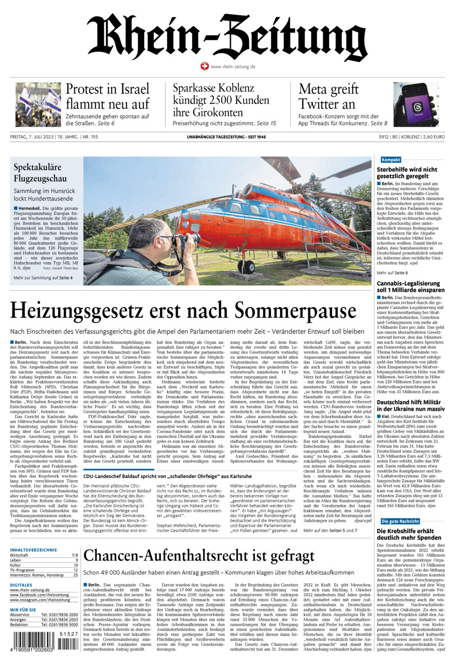 Rhein-Zeitung Koblenz & Region vom Freitag, 07.07.2023