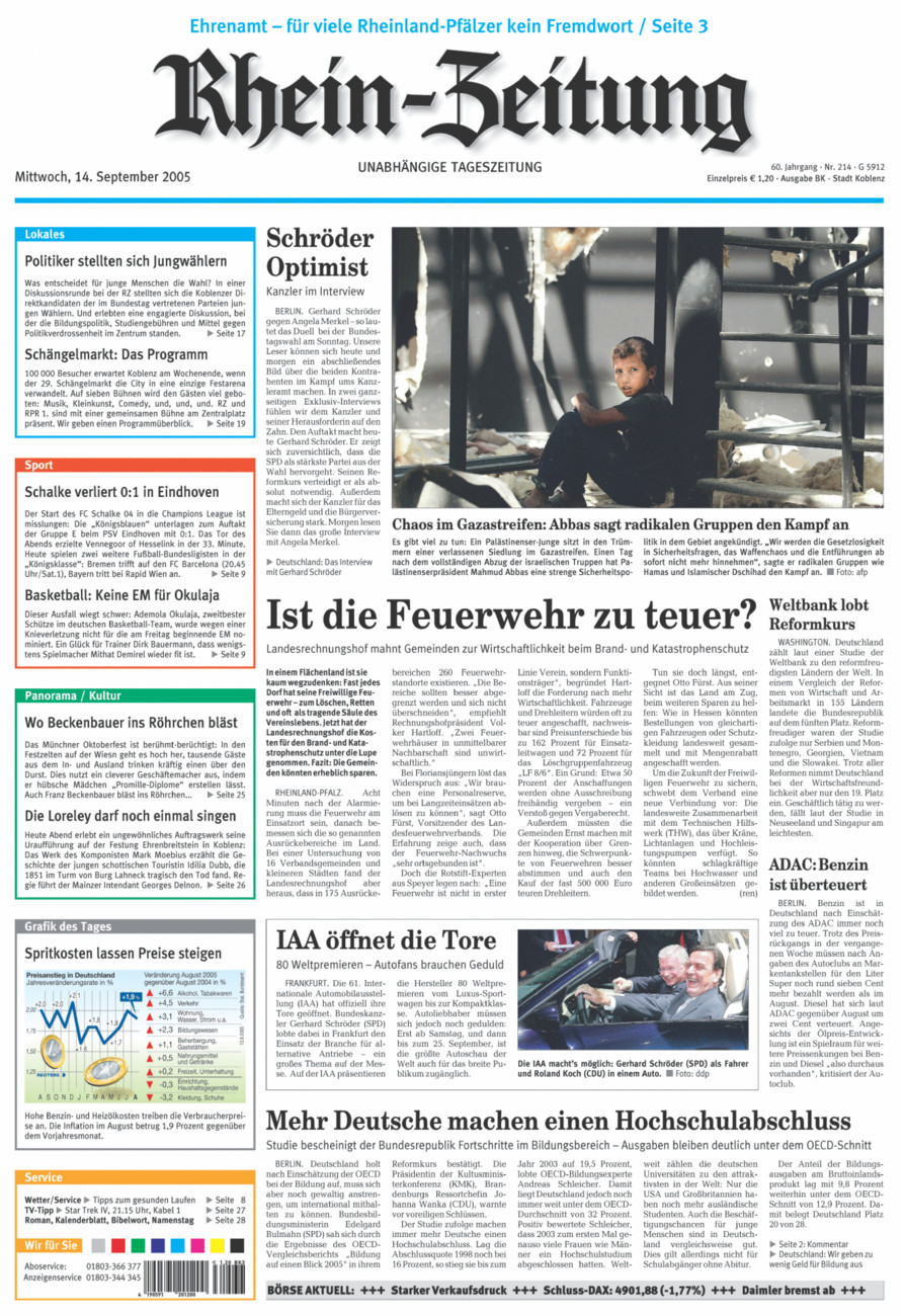 Rhein-Zeitung Koblenz & Region vom Mittwoch, 14.09.2005