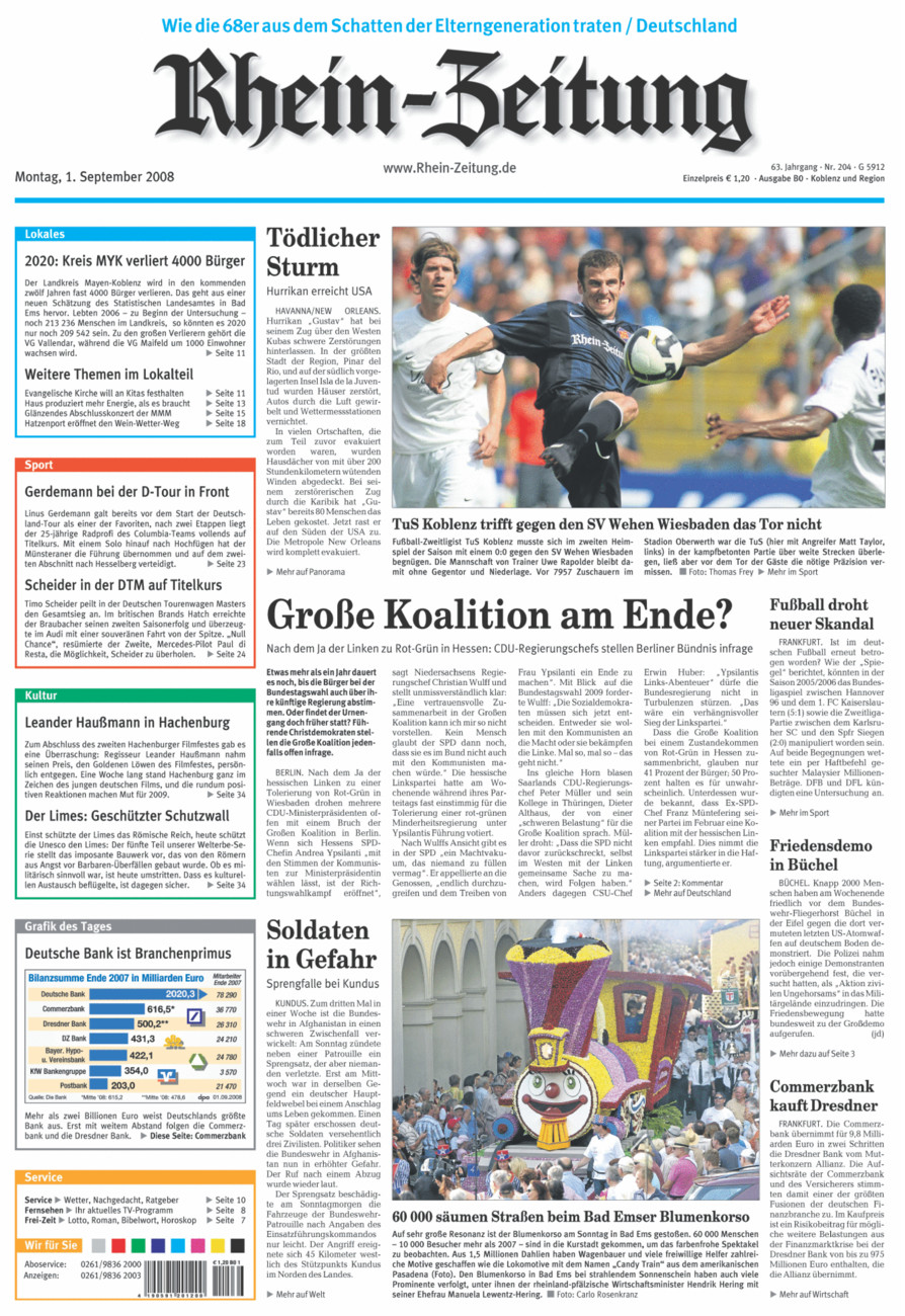 Rhein-Zeitung Koblenz & Region vom Montag, 01.09.2008