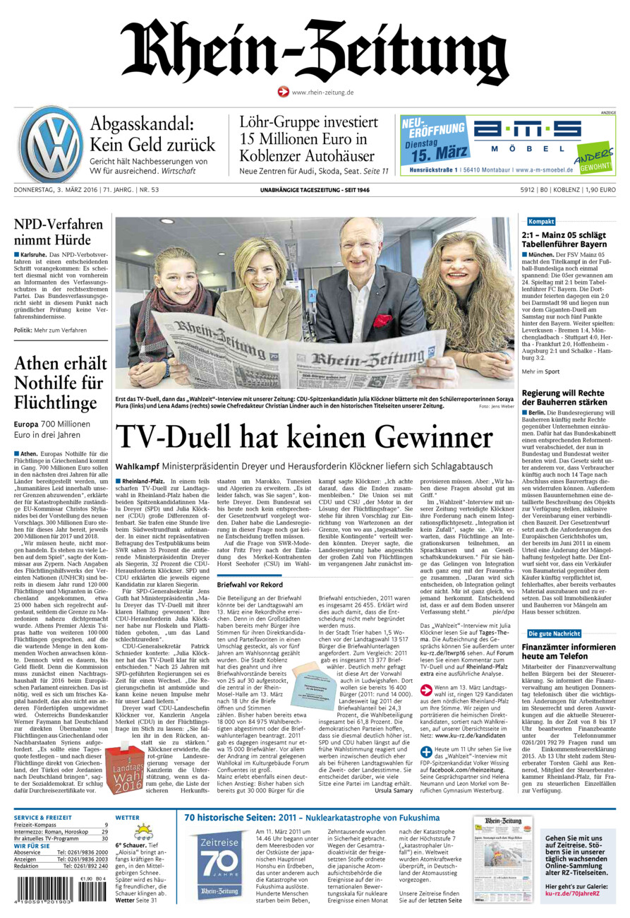 Rhein-Zeitung Koblenz & Region vom Donnerstag, 03.03.2016