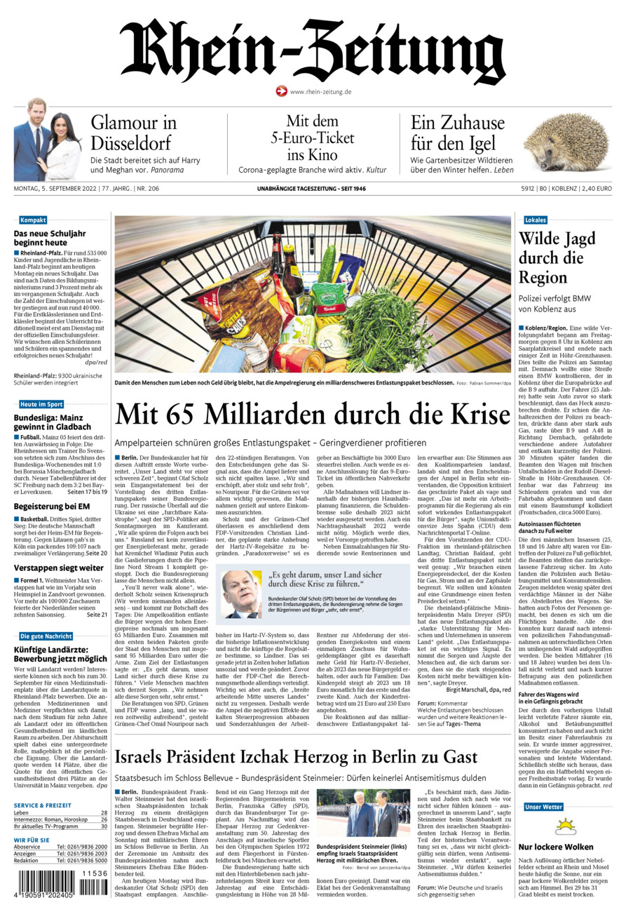 Rhein-Zeitung Koblenz & Region vom Montag, 05.09.2022