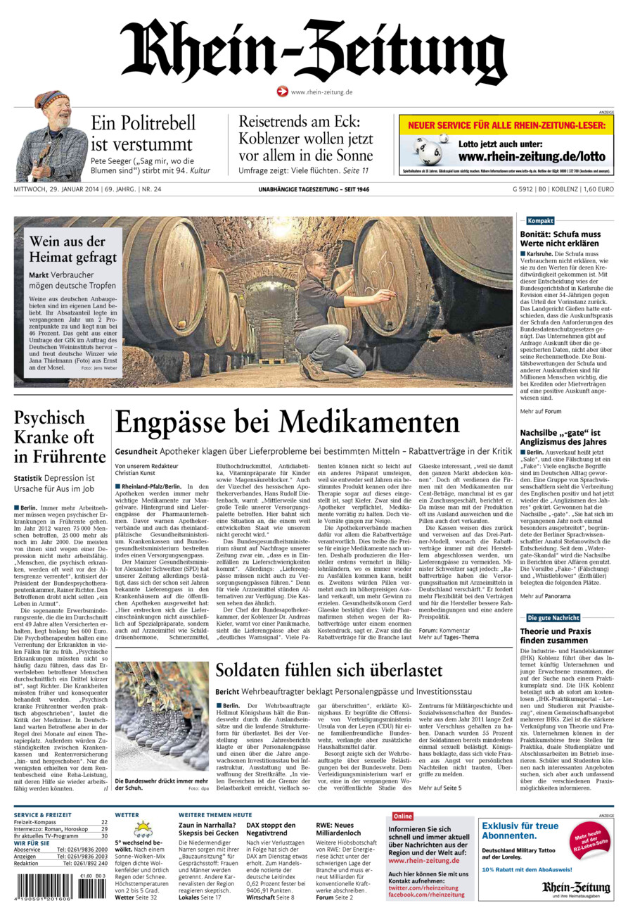 Rhein-Zeitung Koblenz & Region vom Mittwoch, 29.01.2014