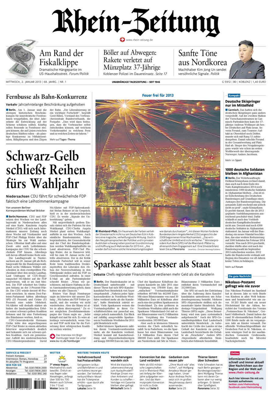 Rhein-Zeitung Koblenz & Region vom Mittwoch, 02.01.2013
