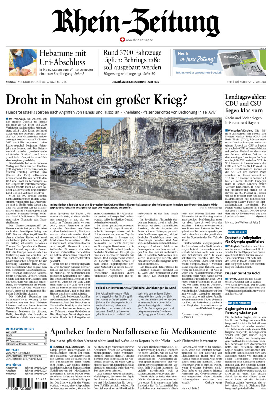 Rhein-Zeitung Koblenz & Region vom Montag, 09.10.2023