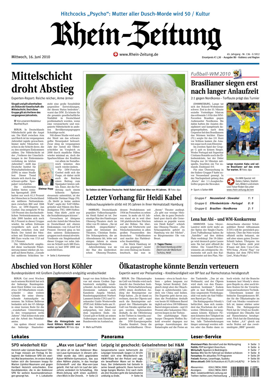 Rhein-Zeitung Koblenz & Region vom Mittwoch, 16.06.2010