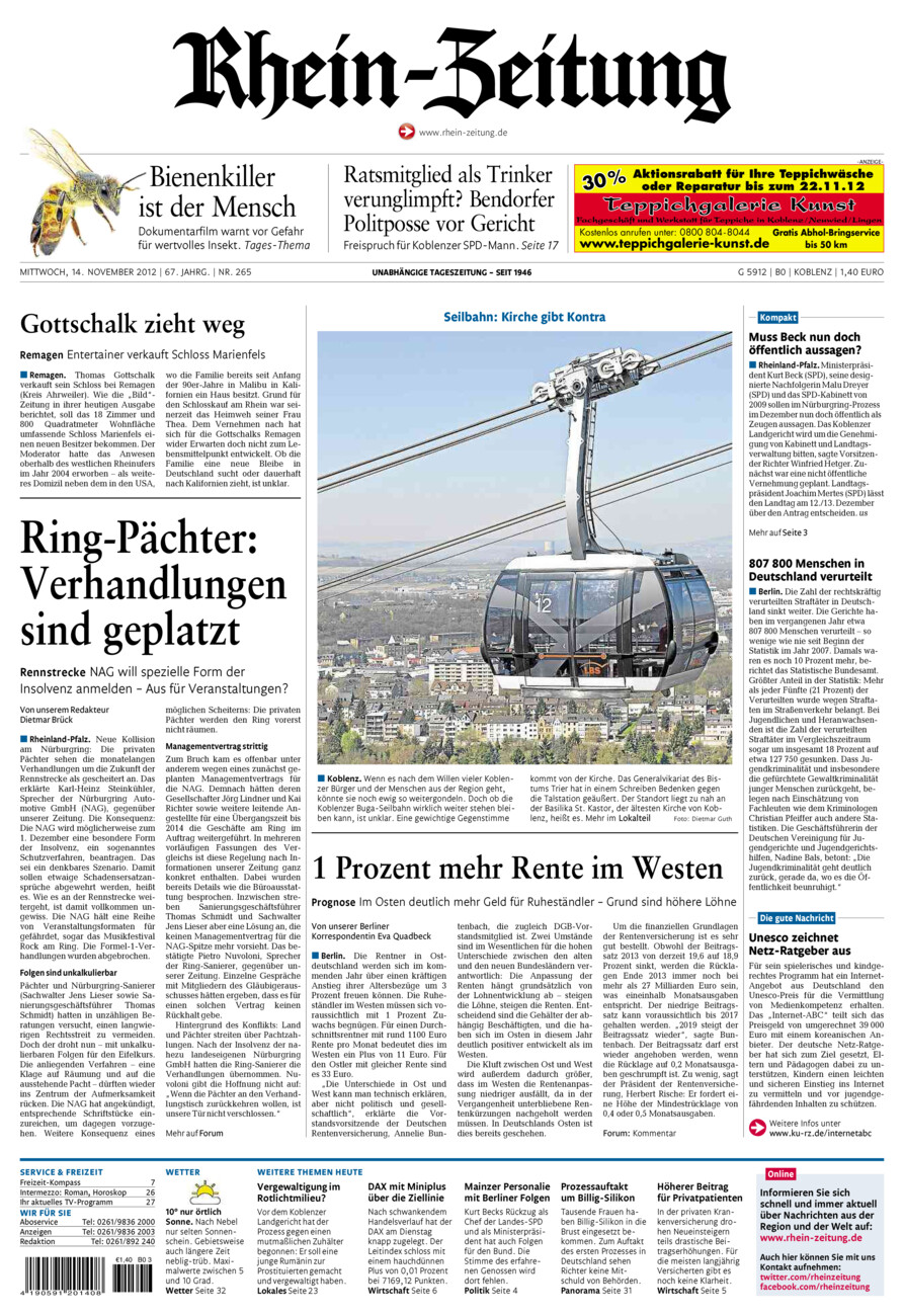 Rhein-Zeitung Koblenz & Region vom Mittwoch, 14.11.2012